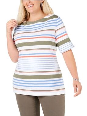 Karen Scott Striped Short Sleeve Women's Top